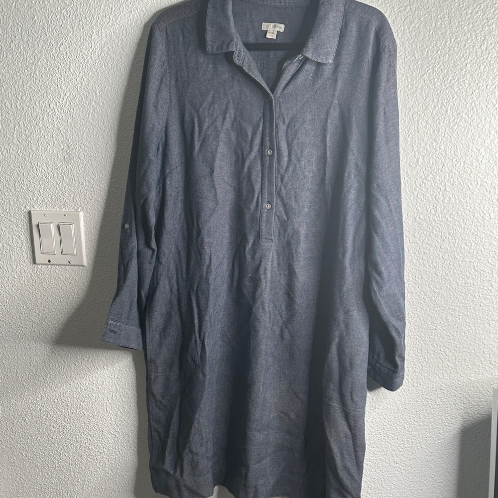 J Jill denim cotton Blue Shirt dress size LP minimalist costal